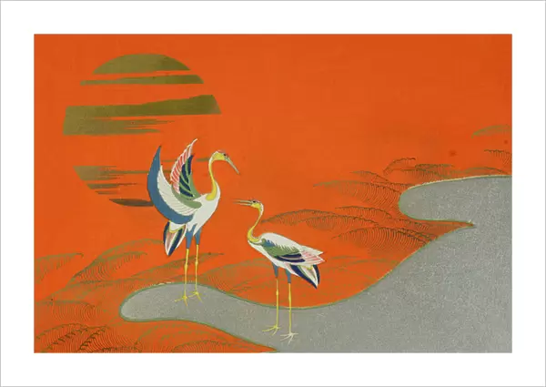 Birds at sunset on the lake, 1903 (colour woodblock print)