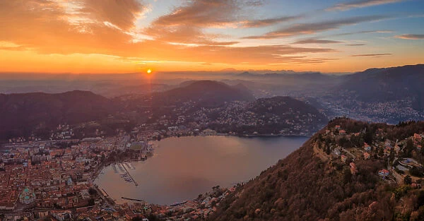 Prints of Panoramic aerial view to Brunate from Como city Como province Lombardy Italy