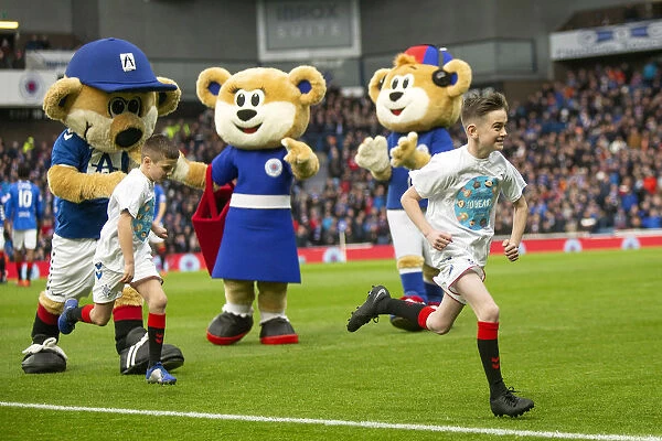 Rangers Mascots Amidst the Action: Rangers vs Livingston, Ladbrokes Premiership, Ibrox Stadium