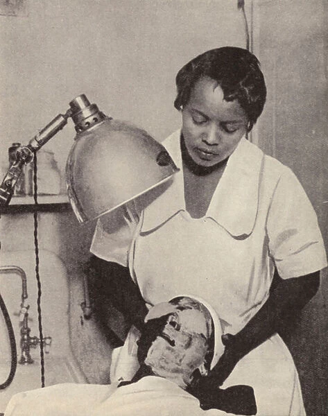 Prints of Women having a skin whitening facial treatment at a beauty parlour in Harlem New York b w photo