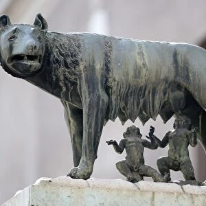 Bronze sculpture of the she-wolf with Romulus and Remus, Rome, Lazio, Italy, Europe