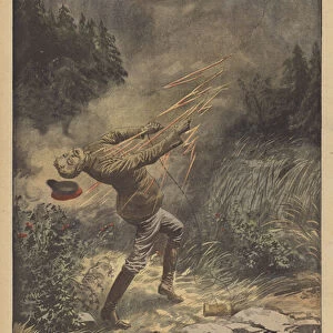 A man killed by lightning while flying a kite (colour litho)