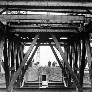 A close up view of the massive steel work which will carry the peel of bells in the tower