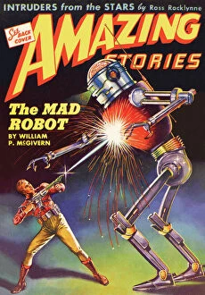 Technology Collection: Amazing Stories scifi magazine cover, The Mad Robot