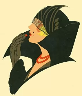 Art deco Pillow Collection: Art Deco lady with lipstick