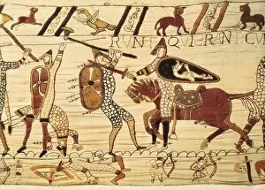Medieval Art Greetings Card Collection: Bayeux Tapestry. 1066-1077. Battle of Hastings
