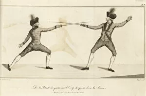 Lunge Collection: Gentlemen fencers lunging and parrying, 18th century