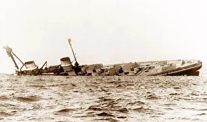 Orkney Collection: German Battle Cruiser Derfflinger sinking, Scapa