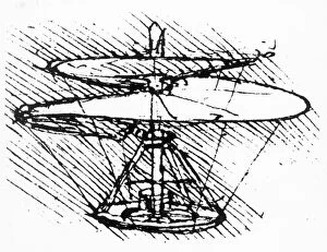 Aeroplanes Fine Art Print Collection: Helicopter design by Leonardo Da Vinci