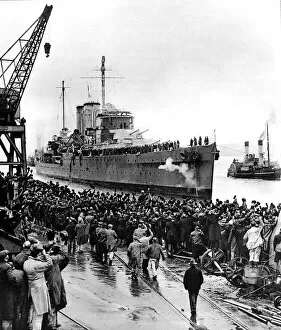 February Collection: HMS Exeter arriving at Plymouth, Second World War, 1940