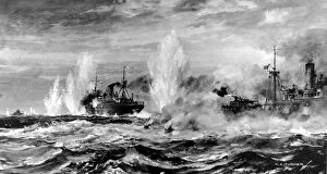 Convoy Collection: HMS Jervis Bay attacking the Admiral Scheer, Second Worl