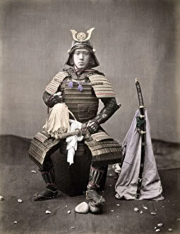 Landscape paintings Framed Print Collection: Japanese samurai with armour and swords, Japan, c. 1880 s