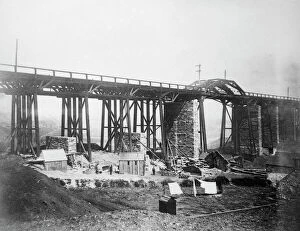 Brunel Pillow Collection: Landore Viaduct construction, near Swansea, South Wales