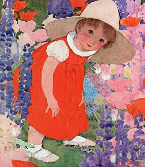 Happy Collection: Little girl playing in a garden by Muriel Dawson