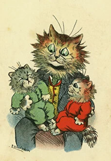 Related Images Photographic Print Collection: Louis Wain, Daddy Cat - with two kittens