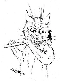 Postcard Collection: Louis Wain - flute player and mouse