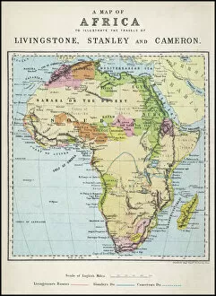 Explorers Collection: Map of Africa illustrating travels of explorers