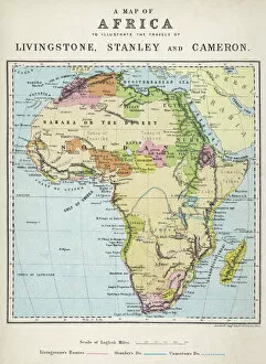 Sudan Collection: Map of Africa illustrating travels of explorers