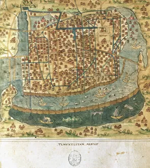 Lake Texcoco Collection: Map of Tenochtitlan. Mexico, 1560. By Alonso de Santa Cruz