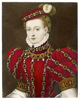 Posters Cushion Collection: Mary, Queen of Scots in a red costume