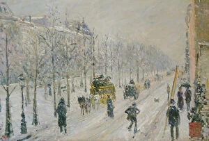 Impressionist paintings Cushion Collection: The outer boulevards, Snow, 1879, by Camille Pissarro