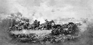 Ypres Collection: Painting by Hs Power, artillery and horses at Ypres, WW1