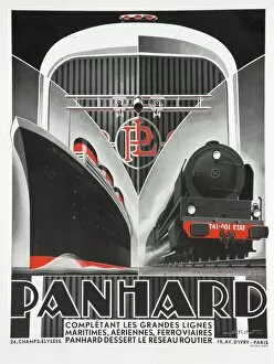 Embrace the Elegance: Art Deco Poster Art Collection Pillow Collection: Panhard travel poster
