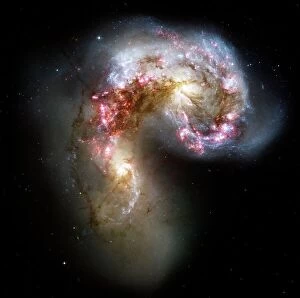 Scientific Posters Fine Art Print Collection: Antennae colliding galaxies, Hubble image