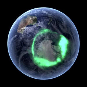 Southern Hemisphere Collection: Aurora over Antarctica, satellite image