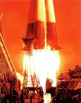 Space Rockets Photo Mug Collection: Launch of Vostok 1 spacecraft, 1961