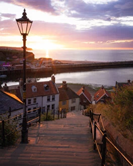 Street Collection: The 199 Steps of Whitby at sunset, Whitby, North Yorkshire, England, United Kingdom, Europe