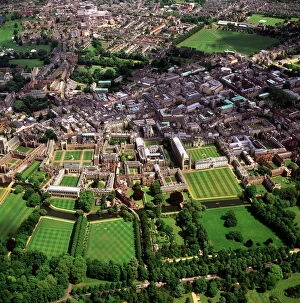 England Poster Print Collection: Aerial view of Cambridge including The Backs where several University of Cambridge colleges back