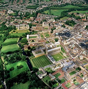 Rivers Metal Print Collection: Aerial view of Cambridge including The Backs where several University of Cambridge colleges back