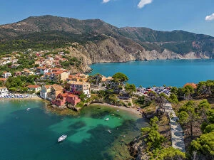 Harbours Metal Print Collection: Aerial view of coastline near Zola, Kefalonia, Ionian Islands, Greek Islands, Greece, Europe