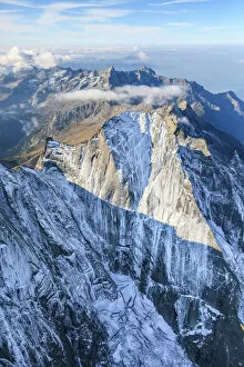 Switzerland Collection: Aerial view of the north face of Piz Badile located between Masino and Bregaglia Valley
