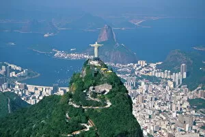 America Pillow Collection: Aerial view of Rio de Janeiro with the Cristo Redentor (Christ the Redeemer) in the foreground