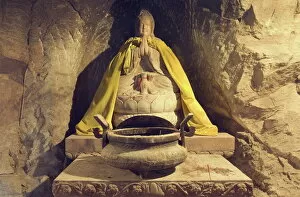 Sculpture Metal Print Collection: Buddha statue in grotto, Tanzhe Temple, Beijing, China, Asia
