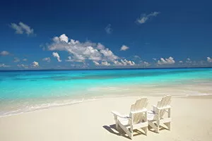 Maale Collection: Two deck chairs on tropical beach facing sea, Maldives, Indian Ocean, Asia
