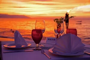 Honeymoon Collection: Dinner on the beach in Downtown at sunset, Puerto Vallarta, Jalisco, Mexico, North America
