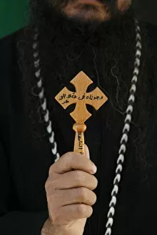 Coptic Collection: Egyptian Orthodox Coptic priest showing cross, Jerusalem, Israel, Middle East