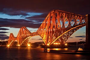 Scotland Metal Print Collection: Forth Rail Bridge over the River Forth illuminated at night, South Queensferry, Edinburgh