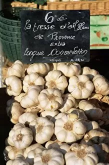 Cookery Collection: Garlic for sale on the market in Cours Saleya, Nice, Alpes Maritimes, Cote d Azur