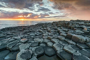 Traditionally Irish Collection: Giants Causeway at sunset, UNESCO World Heritage Site, County Antrim, Ulster, Northern Ireland