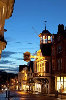 Traditionally English Collection: Guildford High Street and Guildhall at dusk, Guildford, Surrey, England