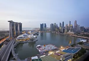 Marina Bay Collection: The Helix Bridge and Marina Bay Sands, elevated view over Singapore, Marina Bay, Singapore