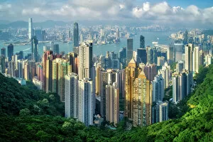 Related Images Metal Print Collection: Hong Kong on a summer afternoon seen from Victoria Peak, Hong Kong, China, Asia