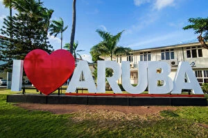 Aruba Pillow Collection: I love aruba sign in downtown Oranjestad, capital of Aruba, ABC Islands, Netherlands Antilles