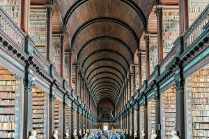 Dublin Greetings Card Collection: Long Room interior, Old Library building, Trinity College, Dublin, Republic of Ireland