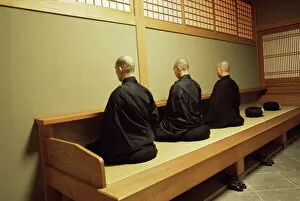 Meditating Collection: Monks during Za-Zen meditation in the Zazen Hall