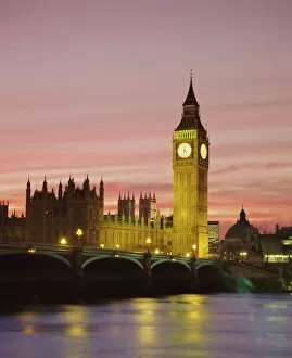 Big Ben Fine Art Print Collection: The River Thames, Westminster Bridge, Big Ben and the Houses of Parliament in the evening